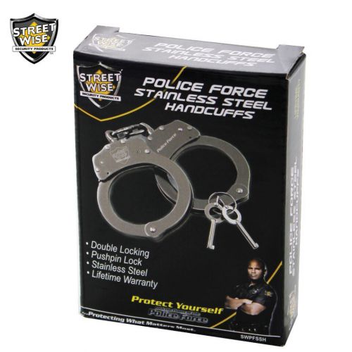 POLICE FORCE - HANDCUFFS - STAINLESS STEEL - NEW