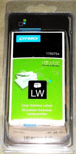 Dymo 1760754 Clear Address Labels 1 1/8&#034; X 3 1/2&#034; New Roll of 130
