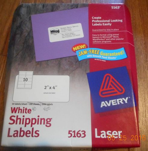 Avery  white address labels 5163 - Opened box 40 sheets - 400 Labels