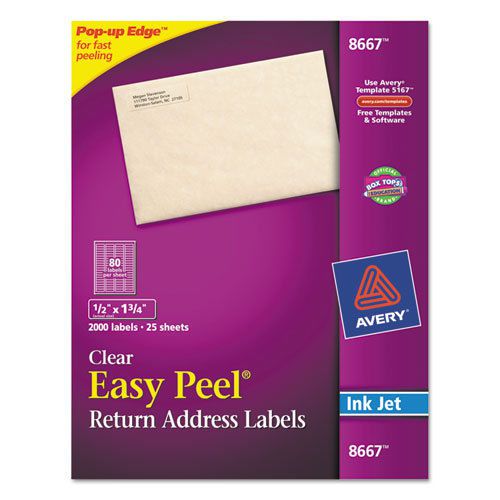 10,000 Avery Easy Peel Inkjet Mailing Labels, 1/2 x 1-3/4, Clear - AVE8667