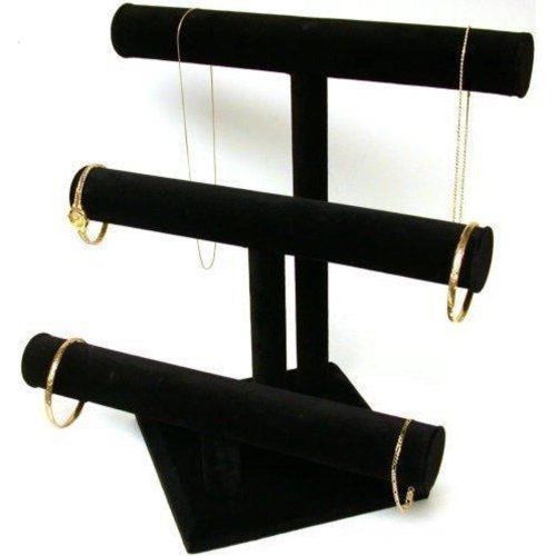 Tz Tagz Brand 3 Tier Black Velvet T-bar Bracelet &amp; Necklace Jewelry Display