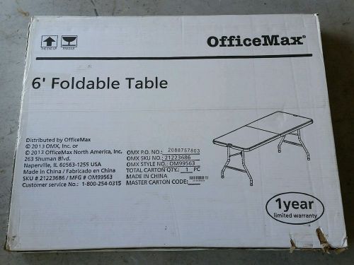 Folding Table, White, 6 Foot OfficeMax Folding Table, 60&#034; W x 30&#034; D