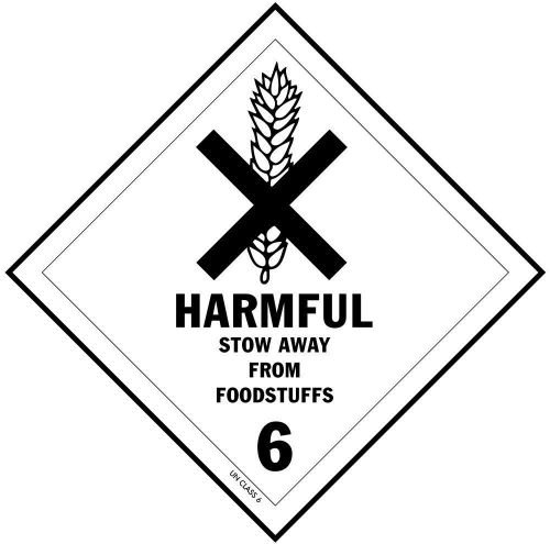 HARMFUL - STOW AWAY FROM FOODSTUFFS, Hazard Class 6 D.O.T. Shipping Labels, 4 x4