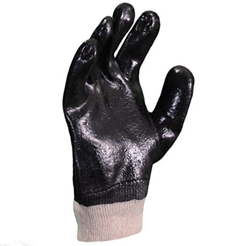 48 PAIRS/4doz PVC rough finish interlock knit wrist 10&#034; Work Glove BLACK - LARGE
