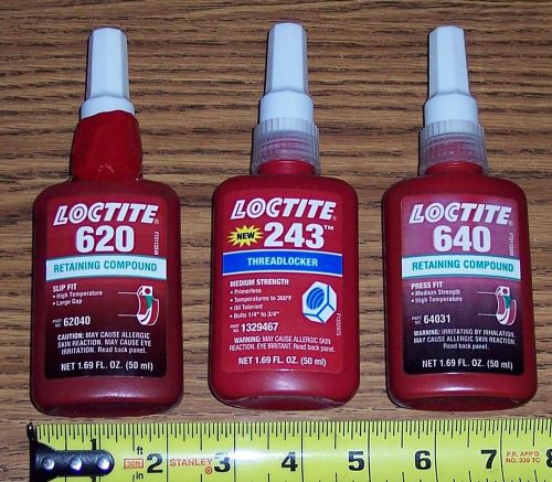 3 BOTTLES ~ LOCTITE 64031 Retaining Compound 640, 620 AND 243 50ML EXPIRED