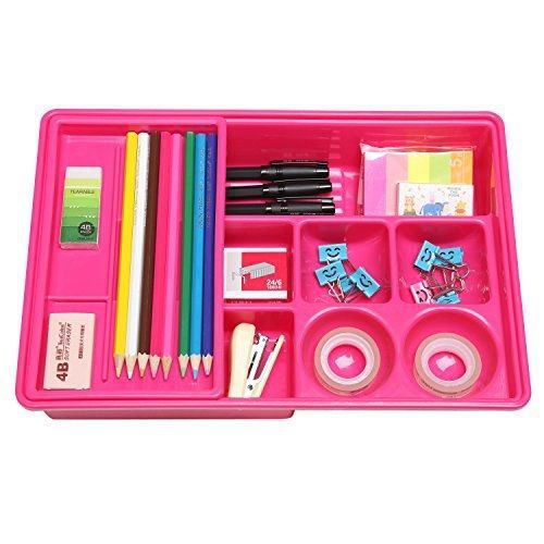 MyGift Hot Pink Multi Compartment Office Desk Drawer Plastic School Supply