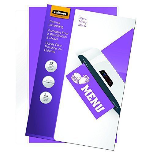 Fellowes Laminating Pouches, Thermal, Menu Size, 17.5 x 11.5 Inches, 3 Mil, 25