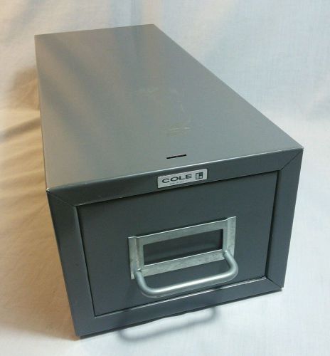 Vintage COLE Single Drawer Card Filing Cabinet Gray Industrial Steel Storage Box