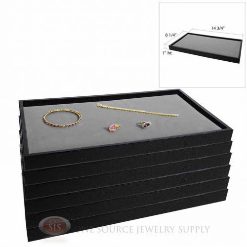 6 Wooden Jewelry Display Trays With Gray Padded Velvet Pad Inserts