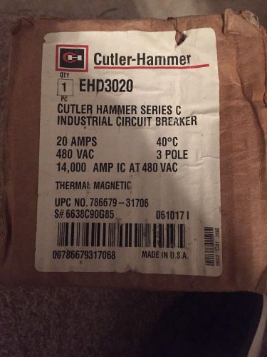 Cutler Hammer EHD EHD3020 20 Amp 3 Pole 480 VAC 250 VDC Circuit Breaker
