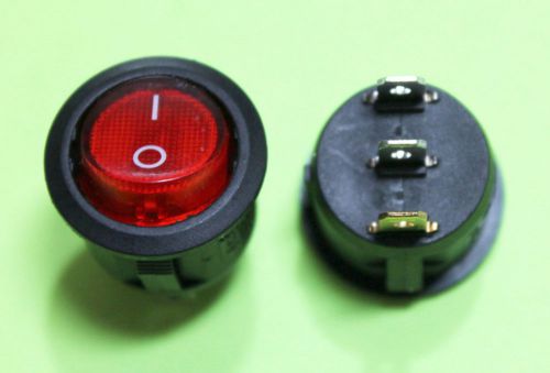 (1pc) SPST Round Rocker Switch AC 6A/250V 10A/125V Red Light Illuminated 3 Pin