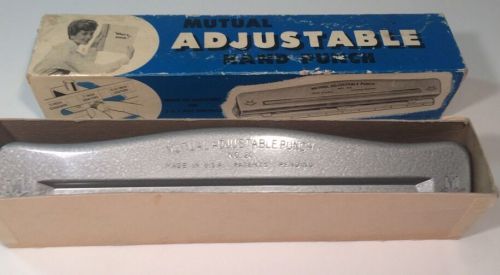 Vintage Mutual Adjustable Metal Hand Punch 3 Hole Punch No. 20 With Box