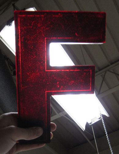Vtg Wagner Sign Letter &#034;F&#034; Marquee Display Red Plastic Hanging Industrial