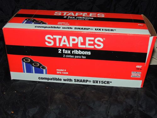 Staples brand SFS-102R compatible with SHARP UX15CR FAX RIBBONS, pack of 2