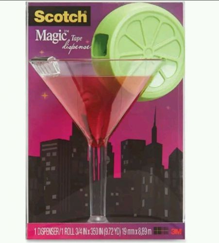 Scotch Magic Tape Dispenser Cosmo Martini Glass w/ Lime Cocktail Wine Drink Pink