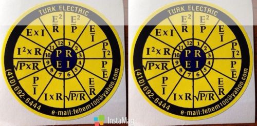2X OHMS law sticker decal PEIR wheel for NEC CODE Book