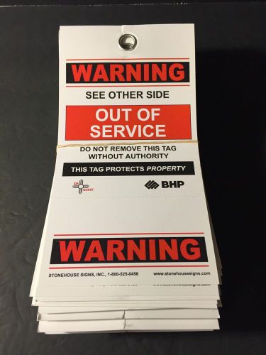 25x warning out of service lockout tag 7-1/2&#034; x 4&#034; with removable stub for sale