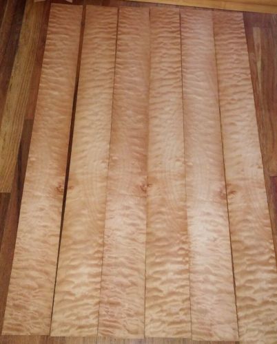 6 pcs quilted maple raw wood veneer 36.5&#034; x 3.7&#034; each pillow buckled Luthier