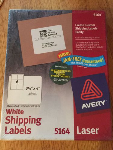 Avery 5164 Laser Shipping Labels 3 1/3 x 4 - 600 Labels 100 Sheets - White - NEW
