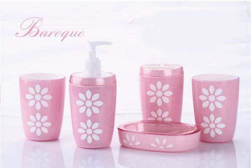 A44 New Acrylic Pink 5-in-1 2Tooth Mugs/Soap Dish/Sanitizers Bottle/Toothbruss