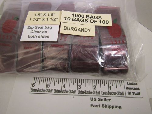 1000 BURGANDY CLEAR BAGS 1 1/2 X 1 1/2&#034; 2 MILL PLASTIC ZIP SEAL BAGS NEW