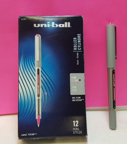 Uni-Ball Vision Stick Rollerball Pens Fine Point Pink Ink Pack of 12 (60384) New