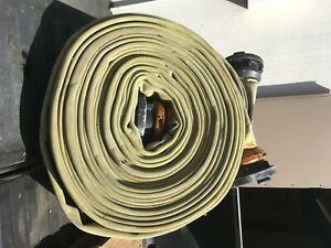 used supply fire hose 5&#034; diameter 100&#039; long with couplings yellow surplus 