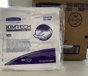 Kimctech W5 Clean Room Dry White Wipers 5 Pack 500 Total 9&#034;x9&#034; 100/pk 06179