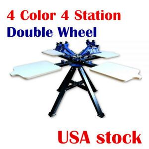 USA!! 4 Color 4 Station Double Wheel Screen Printing Equipment Silk Screen Press