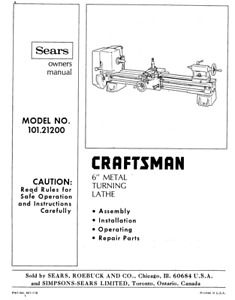 ATLAS-CRAFTSMAN 6&#034; Metal Lathe Model 3950, 10100, 101.21200 Parts Manual PDF