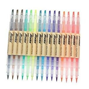 15 Colors Dual Tip Brush and Chisel Tip Highlighter, Assorted Colors, For