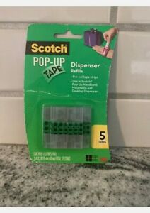 New Sealed Scotch 3M Pop Up Tape Dispenser Refills - 5 Pads / 375 Pre-cut Strips