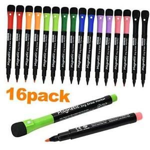 Magnetic Dry Erase Markers,  Fine Tip Low Odor Whiteboard Multicolored(16 Pack)