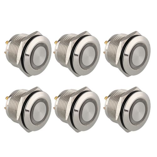 6pcs Metal Push Button 19mm Blue LED Lighted Momentary Flat Head 1NO Boat Truck