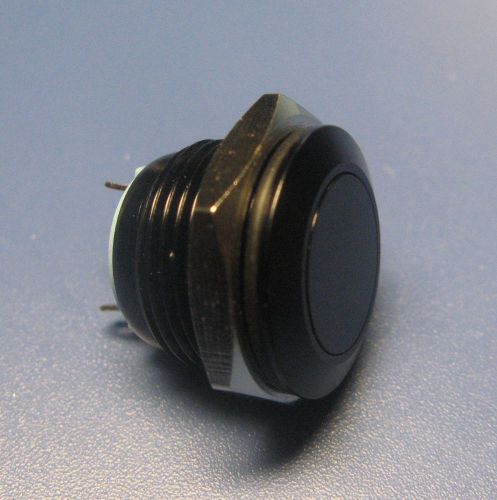 Steel Momentary Push Button Switch Black 16mm Threaded Dia SPST 2 Pin terminal