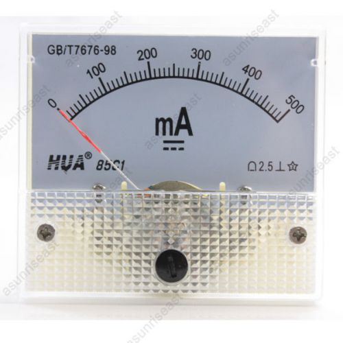 1xDC 500mA Analog Panel AMP Current Meter Ammeter Gauge 85C1 White 0-500mA DC