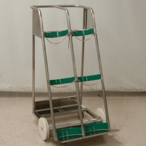 Stainless Steel Cleanroom Dual Cylinder Gas Bottle Tank Hand Truck Cart Dolly