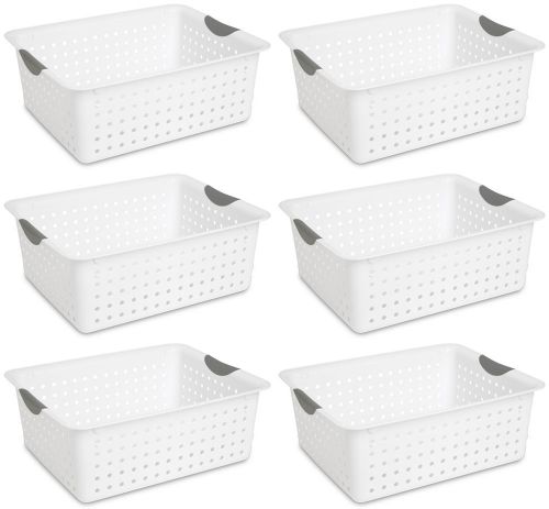 6) sterilite 16268006 large ultra plastic storage bin organizer baskets - white for sale