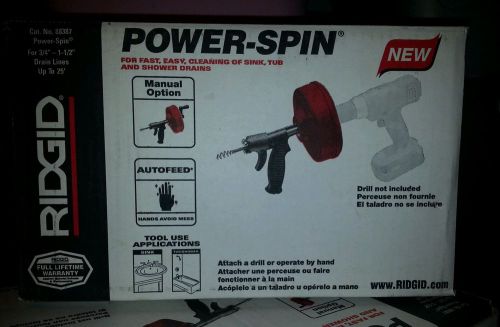 POWER SPIN Autofeed Drain Cleaner Gun 1/4&#034; x 25&#039; sink shower RIDGID 41408