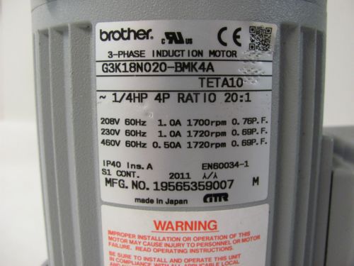 Brother 3 phase induct ion motor g3k18n020-bmk4a teta10 19565359007 for sale