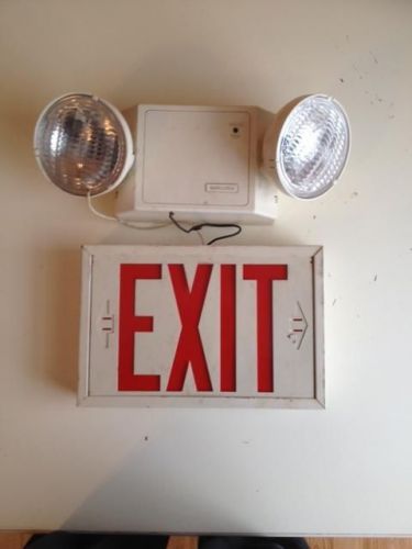Metal lighted emergency exit sign and sure lights - untested - steampunk vintage for sale