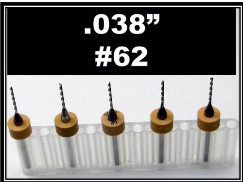 .038&#034; - #62 - 1/8&#034; Shank  Carbide Drill Bits  FIVE Pcs  CNC Dremel Hobby Jewelry