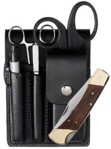 EMT Holster Set LEATHER Utility Scissor Forceps Penlight Buck Knife-Snap Closure