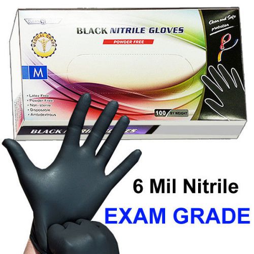 Medium 6-Mil Exam Grade Black Nitrile Powder-Free Disposable Gloves Tattoo 100
