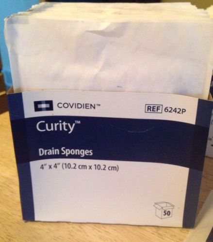 Curity drain sponges 4&#034; x 4&#034; new in box of 50 ref 6242 for sale
