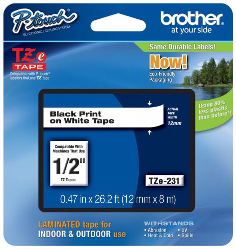 Brother TZe-231 P-Touch Black Print on White Tape - NIB