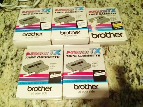 LOT OF 5 BRAND NEW BROTHER P-TOUCH 1/4&#034; BLACK ON WHITE TAPE CARTRIDGES
