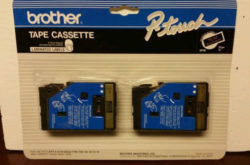 Two (2) Brother P-Touch TC Tape Cartridges, 1/2w, Gold on Black, TC-33
