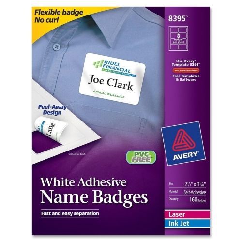 Avery white adhesive name badges 5326, oval, 2&#034;x3.33&#034; 20/pack 8/sheet, white for sale