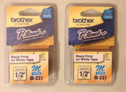 Two Packages of Brother P-touch 1/2&#034; M Tape M-231  Print on White Tape